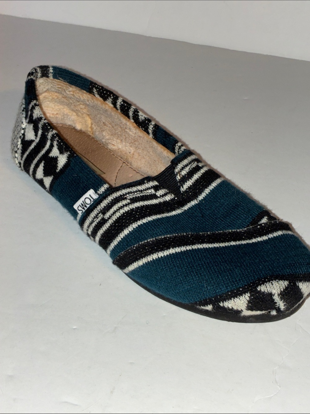 Toms, Women’s 8, Green with Black & White Alpargata Knit Slip-On Loafer